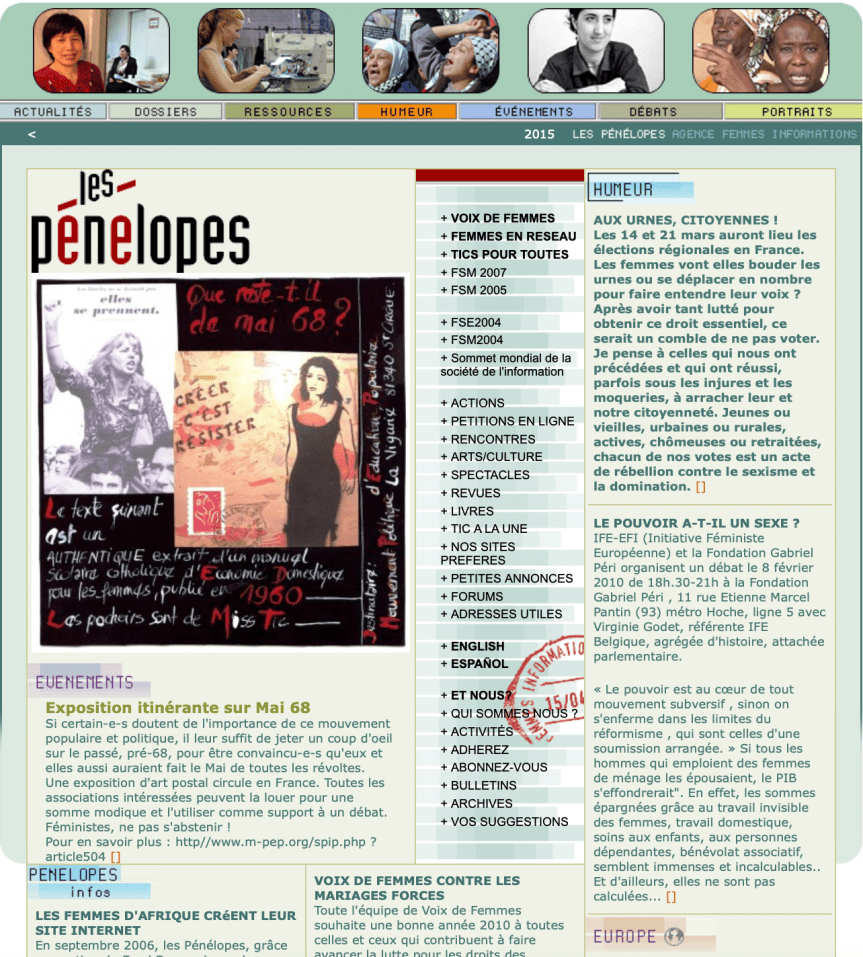 Une du magazine en ligne Les Pénélopes