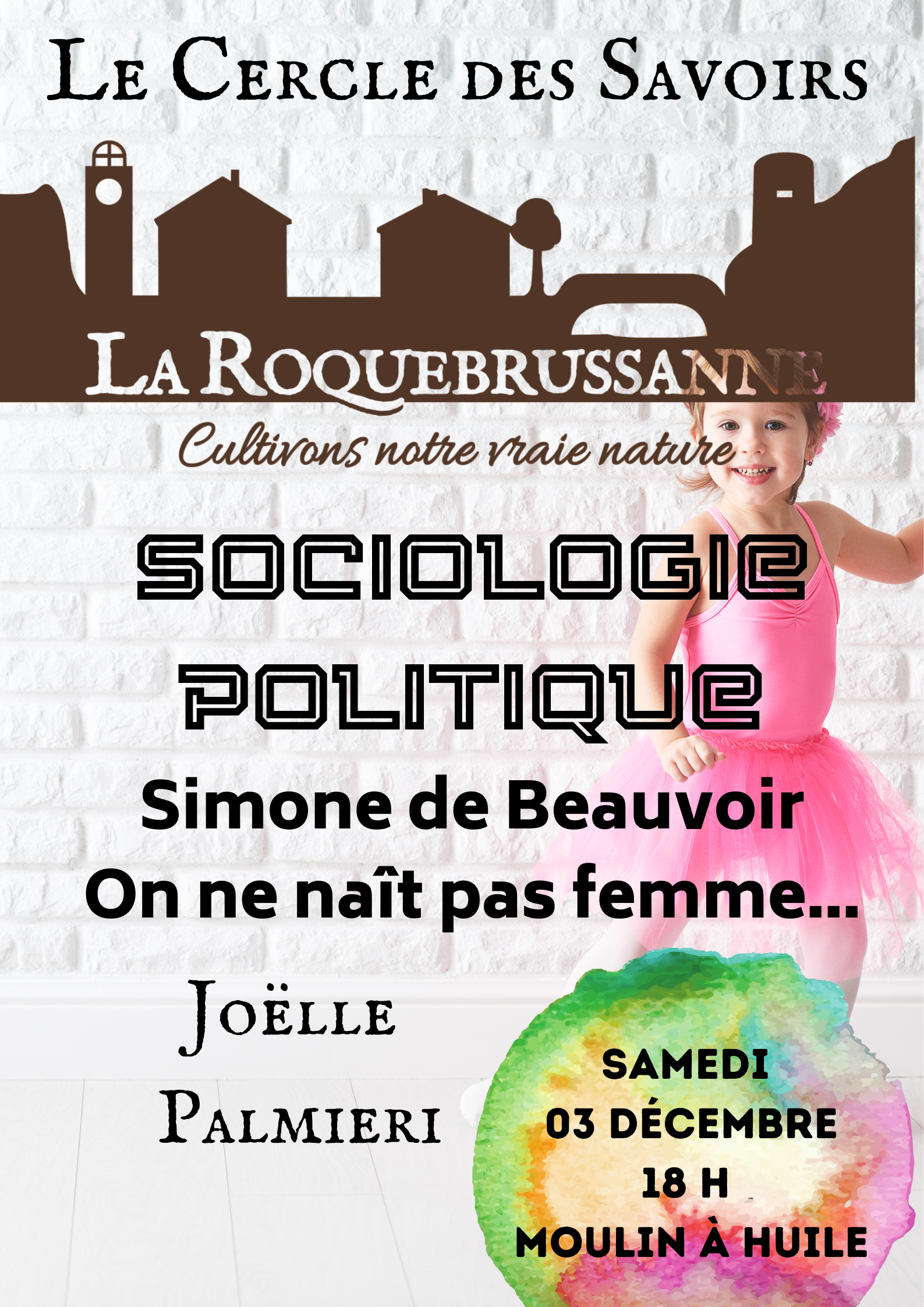 Affiche du Cercle des savoirs de la Roquebrussanne consacrée à l'héritage de Simon de Beauvoir en décembre 2022.