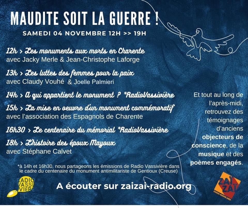Programme de la journée contre les guerres de la radio Zai Zai en novembre 2023.